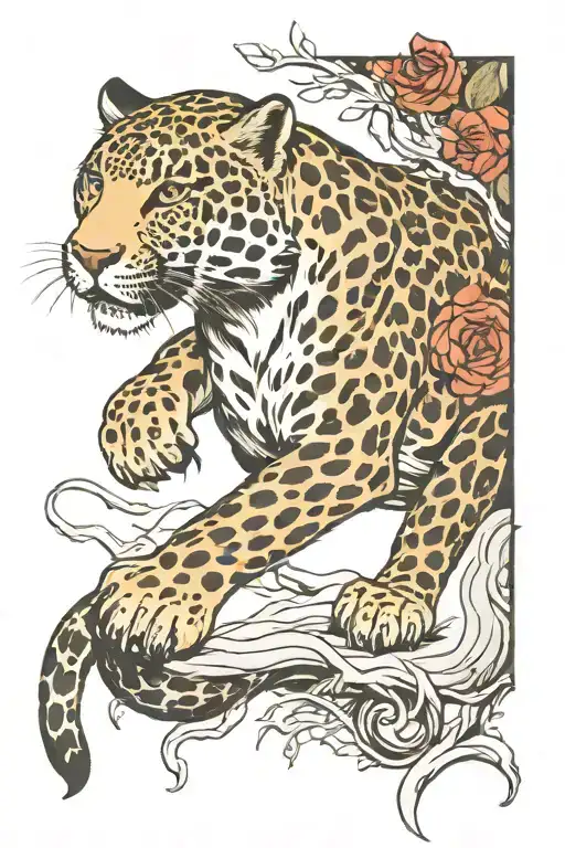 snow leapord full body climbing up  tattoo design idea