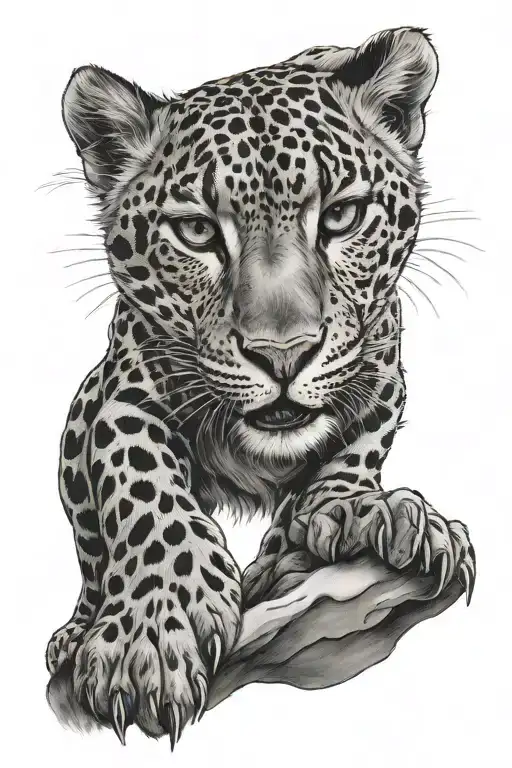 snow leapord full body climbing up  tattoo design idea