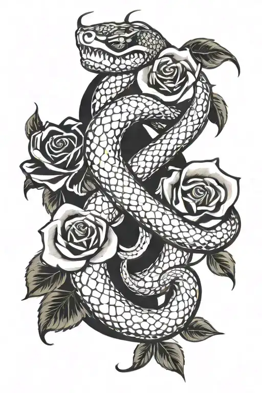 snake with roses tattoo design idea
