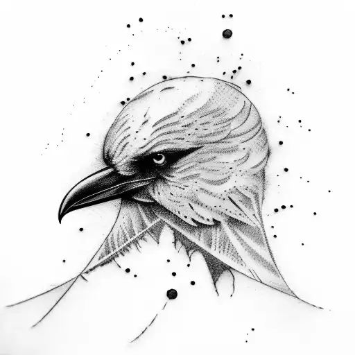 feather in an inkblot where a crow flies away tattoo design idea