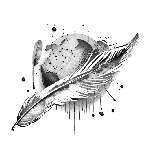 feather in an inkblot where a crow flies away tattoo design idea