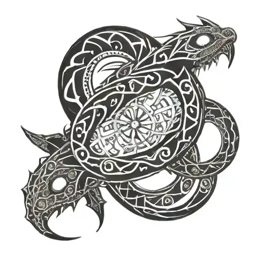 ouroboros skeletal leviathan tattoo design idea