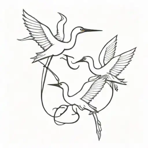 two small asain cranes holding a ribbon bow tie tattoo design idea
