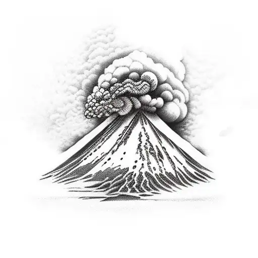 volcano with snow eruption tattoo design idea