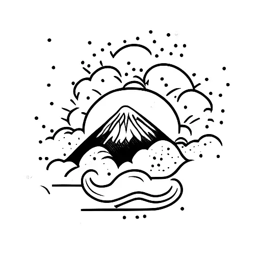 volcano with snow eruption tattoo design idea