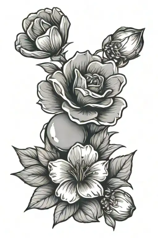 Talia and Tasha with a pebble dropping and a blossoming flower  tattoo design idea