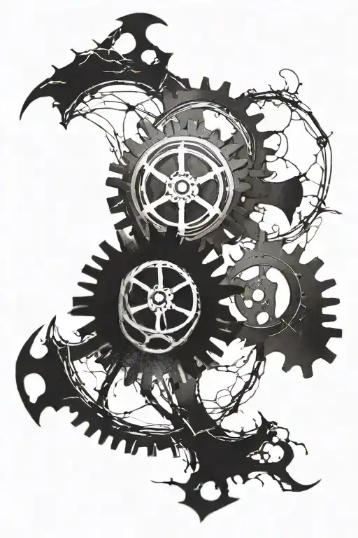 I WANT A GOD OF WAR SYMBOL THAT BLENDS INTO A GEARS OF WAR SYMBOL WITH THE VEINS THAT COME OFF OF THE GEAR tattoo design idea