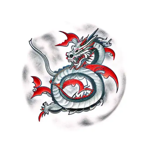japanese Dragon around samurai sword tattoo design idea