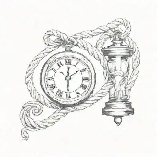 carrabiner, rope, sand clock tattoo design idea
