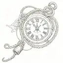 carrabiner, rope, sand clock tattoo design idea