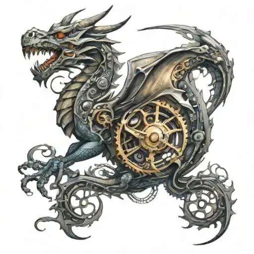 A majestic dragon intertwined with intricate welding tools and gears symbolizing the fusion of fantasy and craftsmanship tattoo design idea