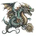 A majestic dragon intertwined with intricate welding tools and gears symbolizing the fusion of fantasy and craftsmanship tattoo design idea
