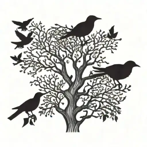 tree on chest with birds coming out and wrapping over my shoulder tattoo design idea