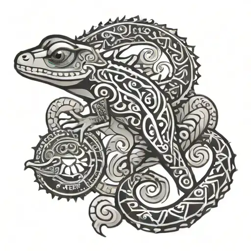 gecko Aztec symbols representing the client's nickname tattoo design idea