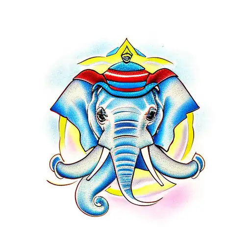 Elephant with blue and red tattoo design idea
