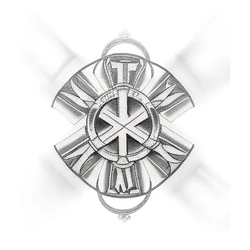 memorial cross tattoo with band with 1957-2012 and 1971-2017 on it tattoo design idea