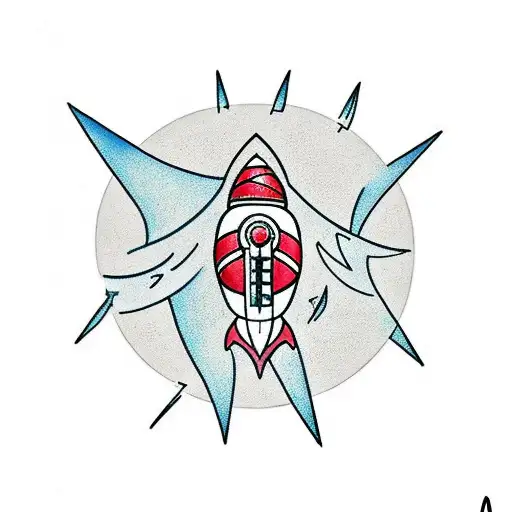 rocket ship infront of a chinese lantern tattoo design idea