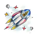 rocket ship infront of a chinese lantern tattoo design idea