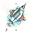 rocket ship infront of a chinese lantern tattoo design idea