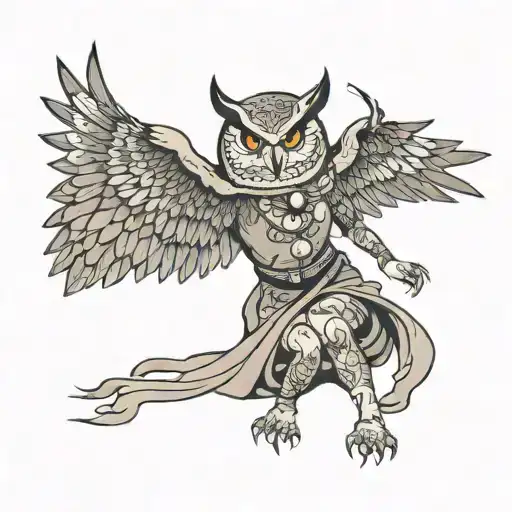 Owl woman yelling Japanese art style tattoo tattoo design idea