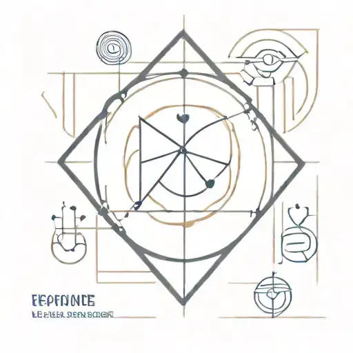 A geometric tattoo design inspired by Egyptian hieroglyphics, with a heart and brain symbol incorporated into the pattern for balance tattoo design idea