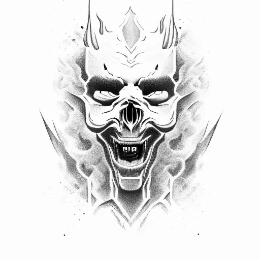 a demon coming out of a mans head in yhe shape of smoke tattoo design idea