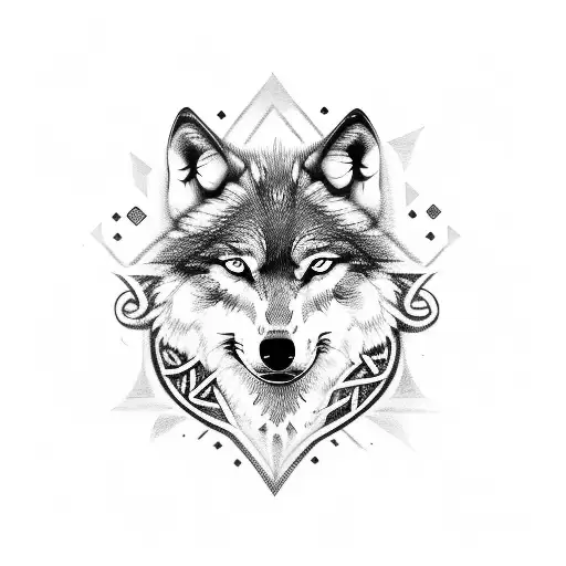 wolf with viking writing tattoo design idea