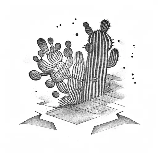 old rifle with cactus tattoo design idea