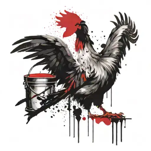 in the background there is a bucket of FSC and legs and wings, and in the foreground there is a chicken or goose tattoo design idea