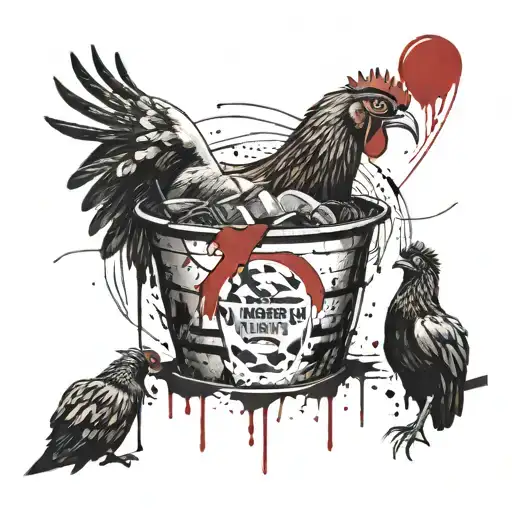 in the background there is a bucket of rostix and legs and wings, and in the foreground there is a chicken or goose tattoo design idea