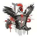 in the background there is a bucket of FSC and legs and wings, and in the foreground there is a chicken or goose tattoo design idea