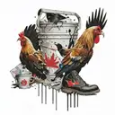 in the background there is a bucket of FSC and legs and wings, and in the foreground there is a chicken or goose tattoo design idea