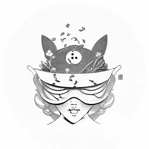 Japanese art inspired tea party with Alice in Wonderland characters tattoo design idea