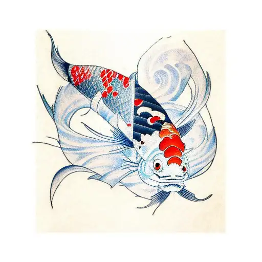 Traditional Japanese koi fish transforming into the Caterpillar from Alice in Wonderland tattoo design idea