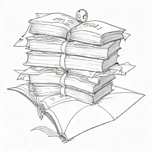 A stack of books with movie scenes playing out on the pages tattoo design idea