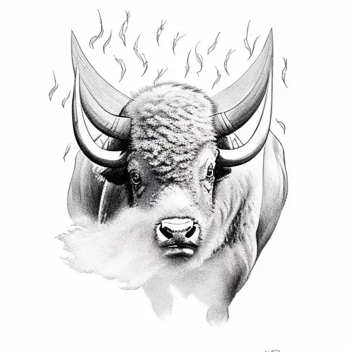 Buffalo running towards a storm tattoo design idea