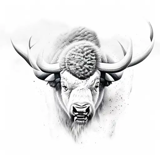 Buffalo running towards a storm tattoo design idea