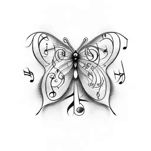semicolon butterfly with music notes tattoo design idea