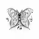 semicolon butterfly with music notes tattoo design idea