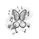 semicolon butterfly with music notes tattoo design idea