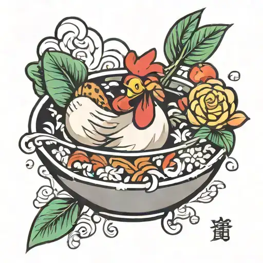 kawaii chicken and rice bowl  tattoo design idea