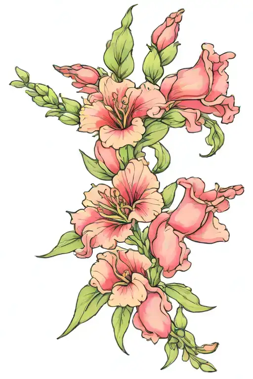 snapdragon flowers, sweetpea flowers, angelic, ethereal, tattoo design idea