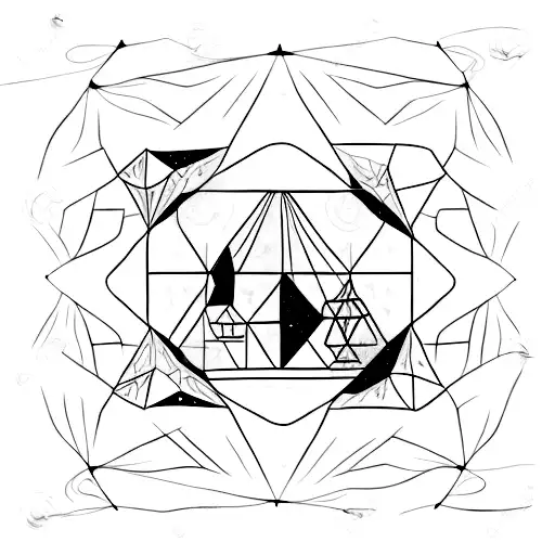 montanha com cachoeira e sol dentro de um triângulo tattoo design idea