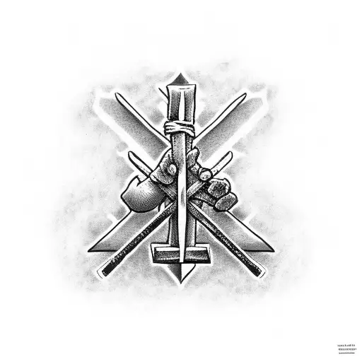 religious things like crosses mixed in with hockey things like sticks and pucks as a forearm tatoo tattoo design idea