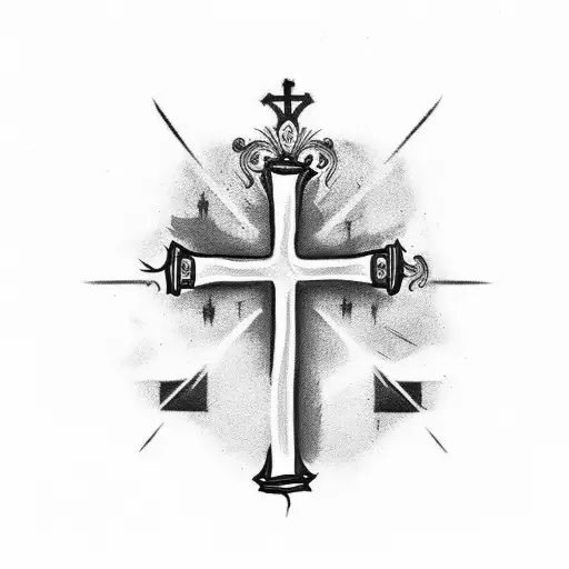 religious things like crosses mixed in with hockey things as a forearm tatoo tattoo design idea
