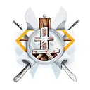 religious things like crosses mixed in with ice hockey things like sticks and pucks as a forearm tatoo tattoo design idea