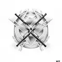 religious things like crosses mixed in with ice hockey things like sticks and pucks as a forearm tatoo tattoo design idea