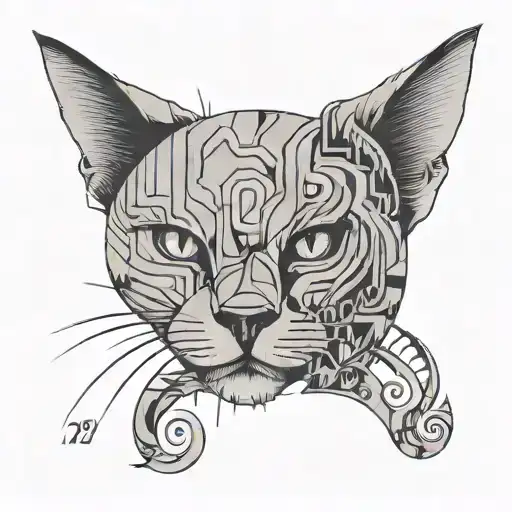 A minimalist design featuring the number 23 hidden within a Grinsekatze silhouette tattoo design idea