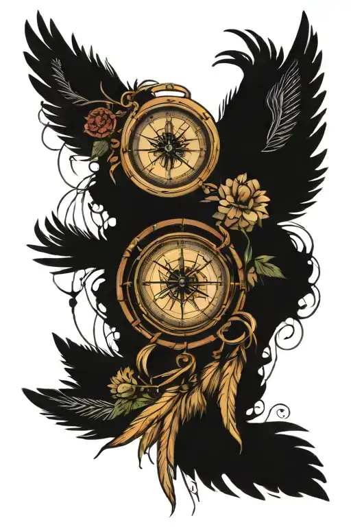 compass clock dream catcher entangled tattoo design idea