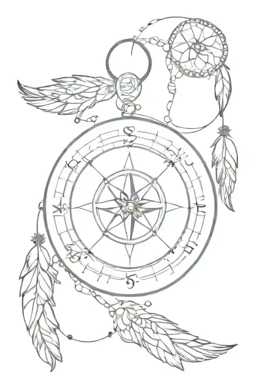 compass clock dream catcher entangled tattoo design idea